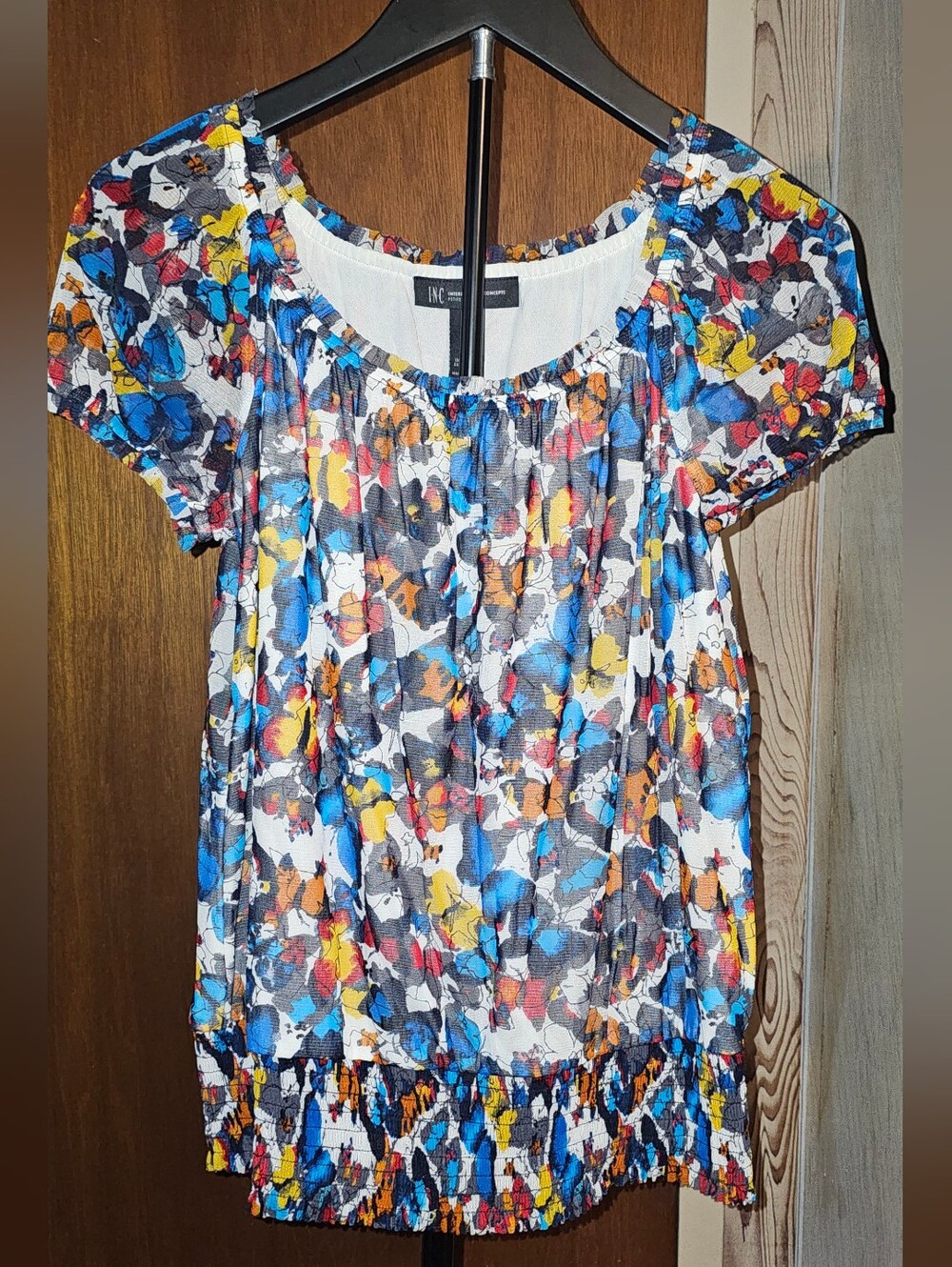 INC International Concepts Butterflies Short Sleeve Petite Blouse